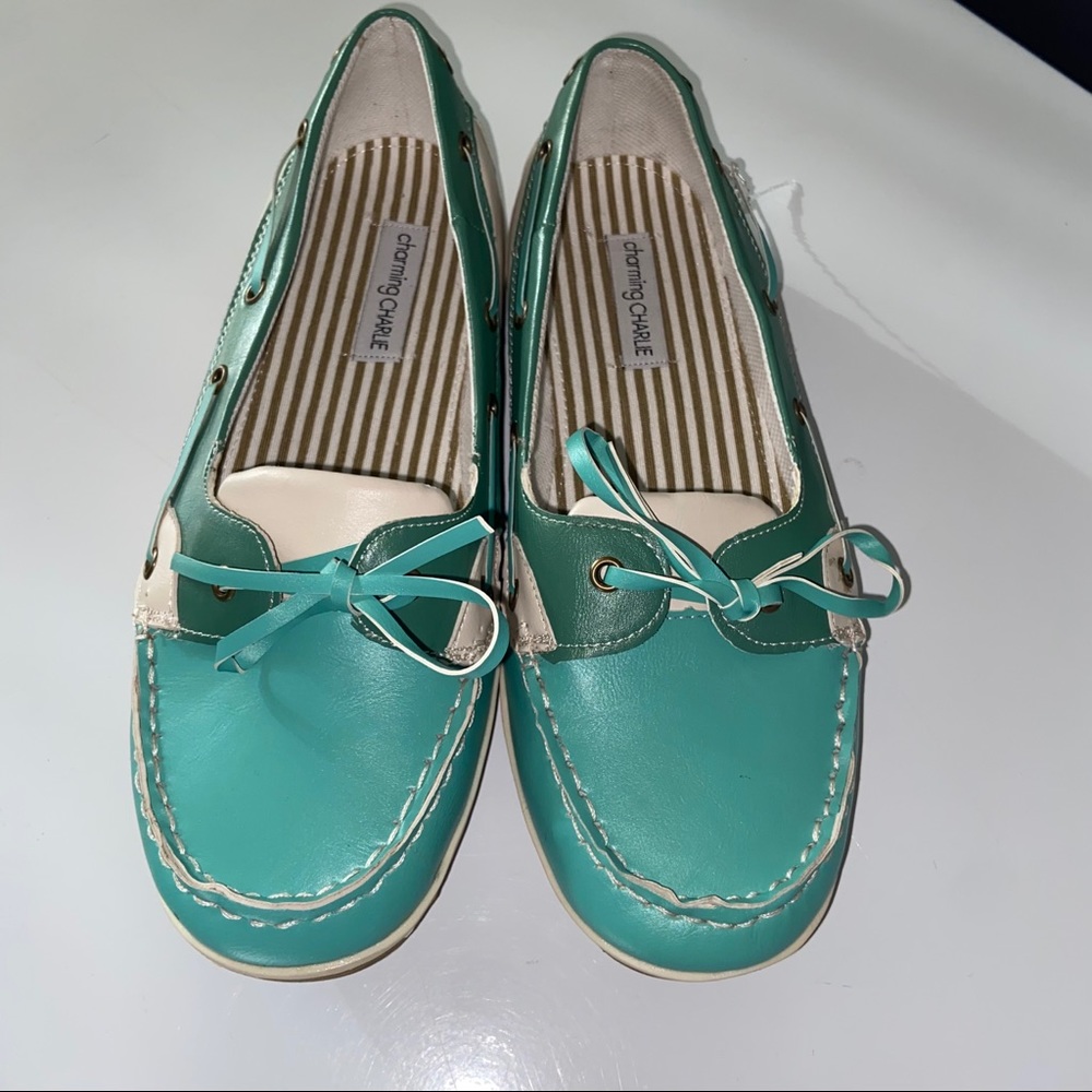 Charming Charlie Green Boat Shoes Loafers flats